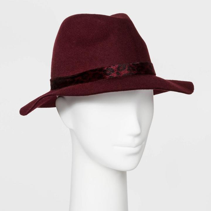 Women's Felt Fedora Hat - A New Day Burgundy, Size: