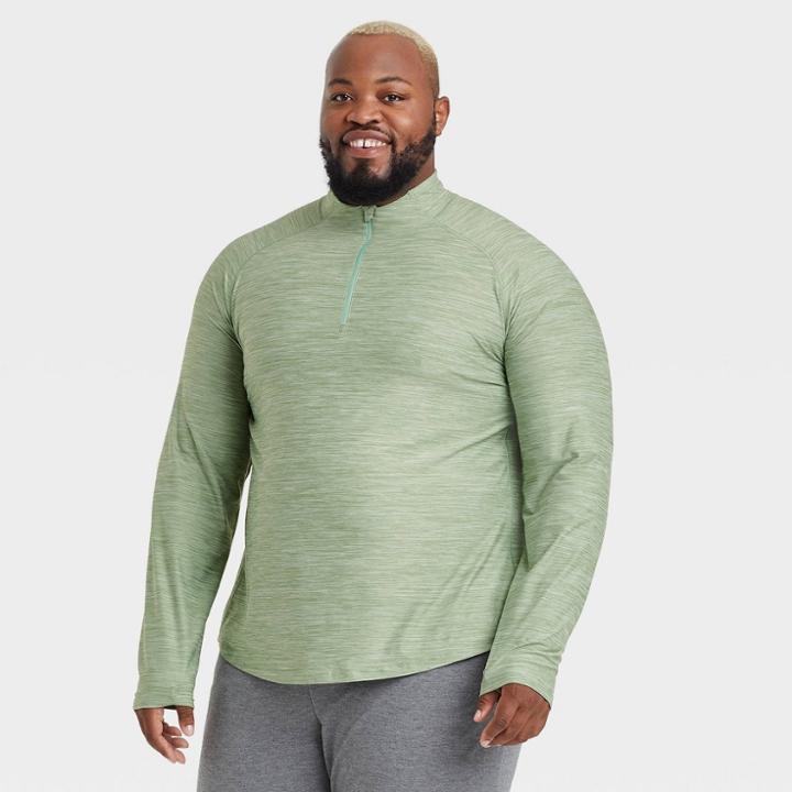 Men's Big & Tall Cozy 1/4 Zip Pullover - All In Motion Light Green