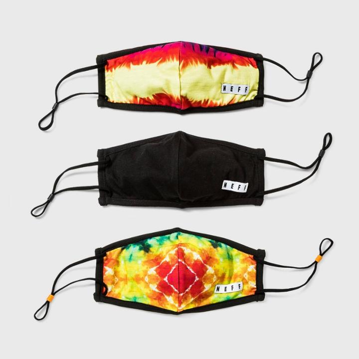 Neff Adult 3pk Tie-dye Face Mask, Black/red/yellow