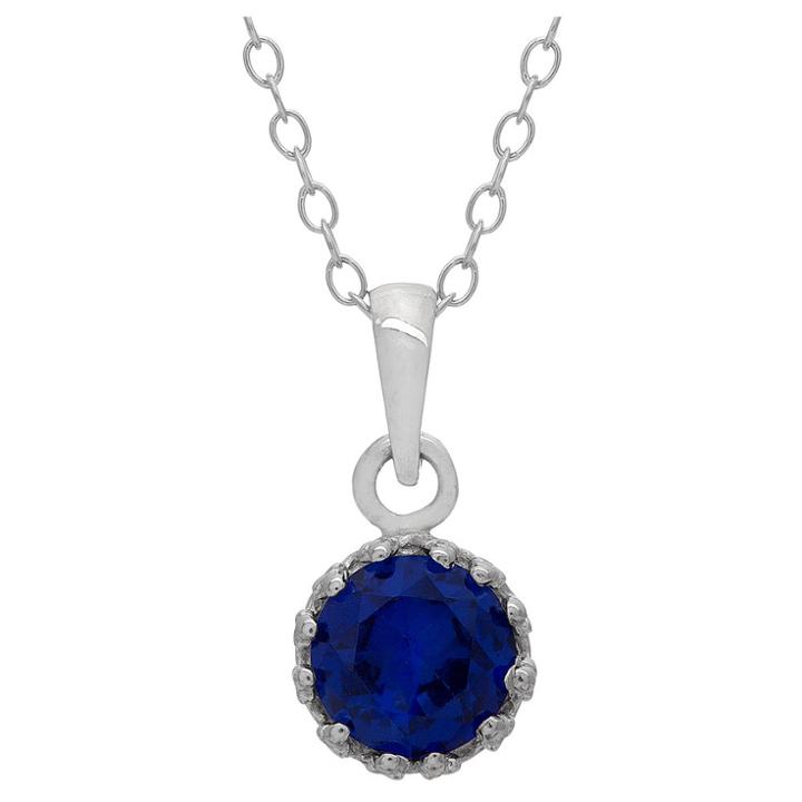 5/6 Tcw Tiara Sapphire Crown Pendant In Sterling