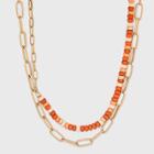 Paperclip Chain And Layered Mixed Beaded Necklace - Universal Thread Orange