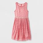 Lots Of Love By Speechless Girls' Lace Overlay Illusion Neckline Dress - Pink