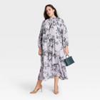Women's Plus Size Floral Print High Neck Long Sleeve Tiered Dress - A New Day Light Purple