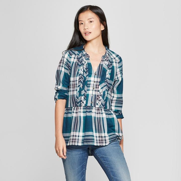 Women's Plaid 3/4 Sleeve Popover - Knox Rose Blue