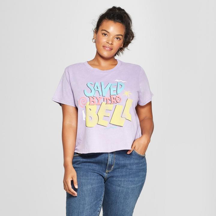 Mighty Fine Women's Saved By The Bell Plus Size Short Sleeve Cropped Graphic T-shirt (juniors') Purple