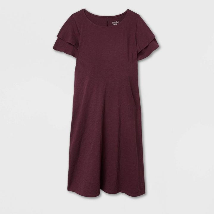 Tier Flutter Short Sleeve Knit Maternity Dress - Isabel Maternity By Ingrid & Isabel Burgundy