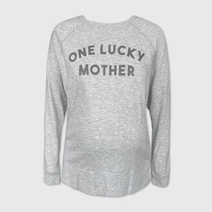 Maternity One Lucky Mother Raglan Graphic Sweatshirt - Isabel Maternity By Ingrid & Isabel Gray