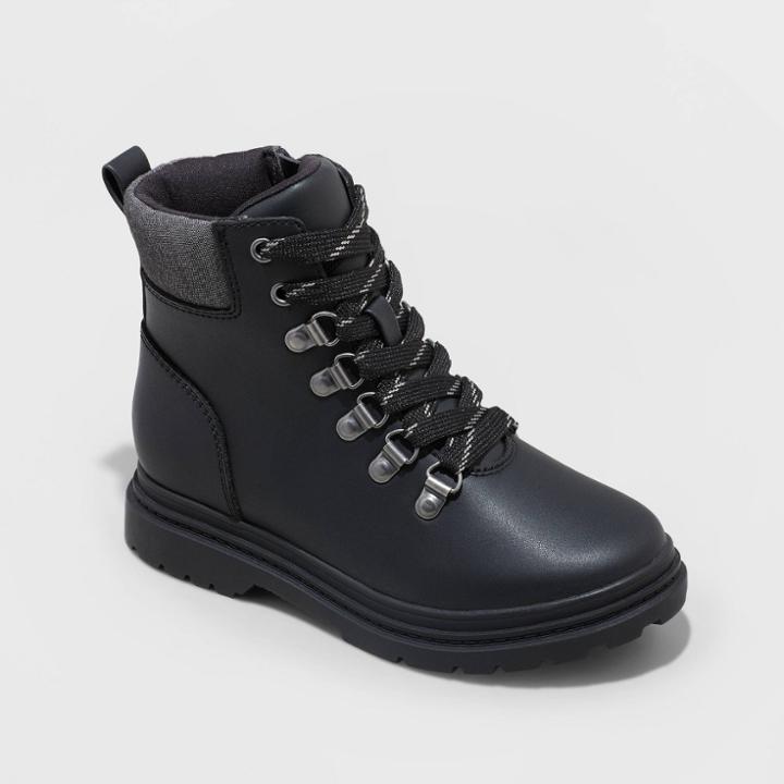 Boys' Atticus Slip-on Zipper Combat Boots - Art Class Black