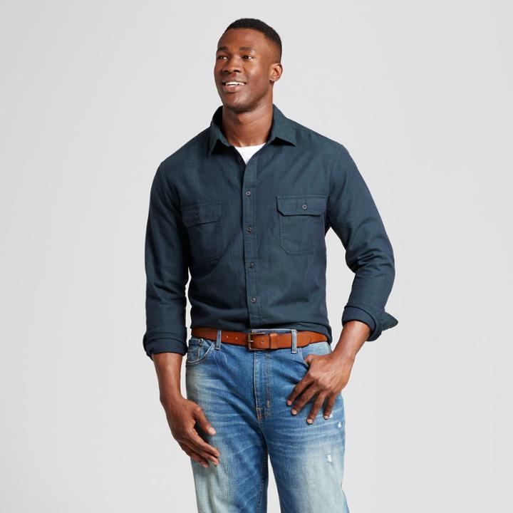 Men's Big & Tall Standard Fit Herringbone Flannel Shirt - Goodfellow & Co Teal (blue)
