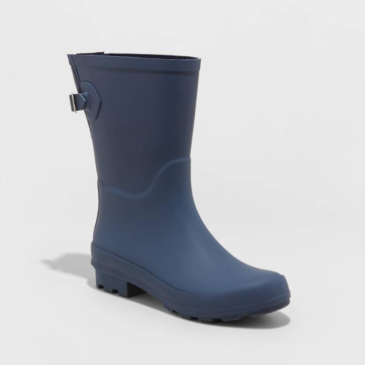 Women's Vicki Rubber Buckle Rain Boots - A New Day Navy