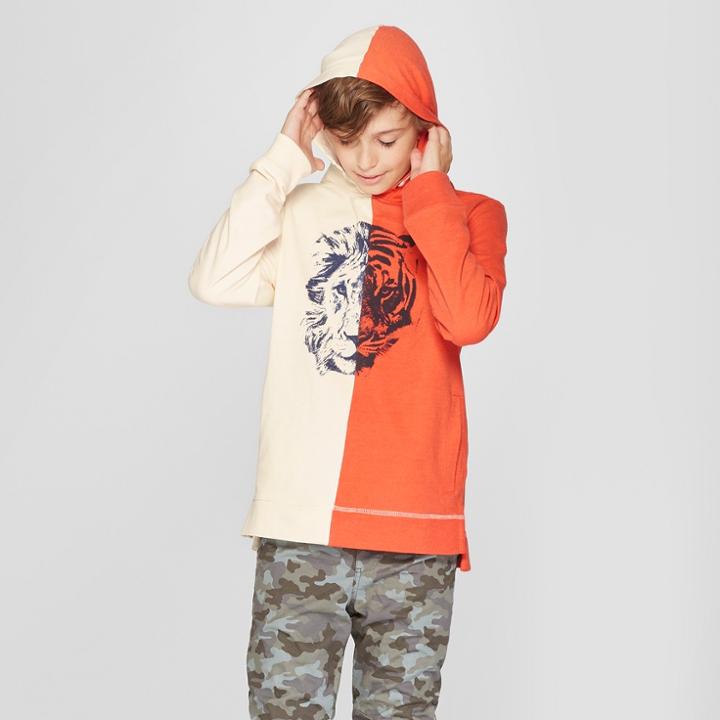 Boys' Long Sleeve Sweatshirt - Cat & Jack Orange/cream