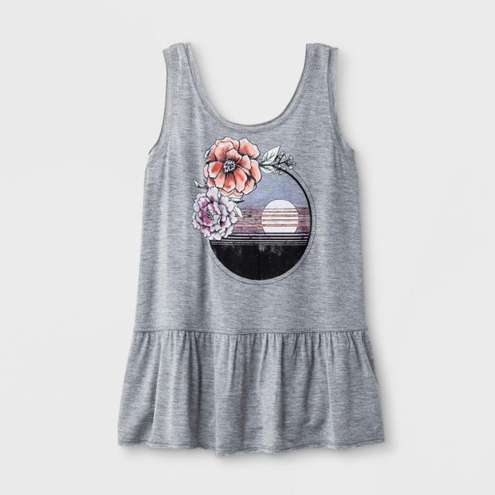 Girls' Peplum Graphic Tank Top - Art Class Heather Gray