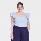 Women's Plus Size Ruffle Top - A New Day Blue