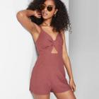 Women's Strappy V-neck Twist Front Romper - Wild Fable Burgundy/brown