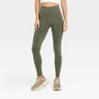 Women's High-waist Cotton Seamless Fleece Lined Leggings - A New Day Heather Olive S/m, Grey Green