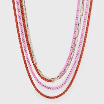 Multi-strand Matte Spray Chain Necklace - A New Day Pink