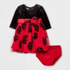 Mia & Mimi Baby Girls' Floral Velvet Dress - Red Newborn