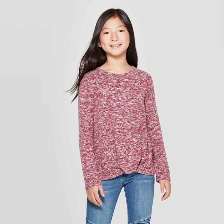 Girls' Long Sleeve Twist Front Top - Art Class Red