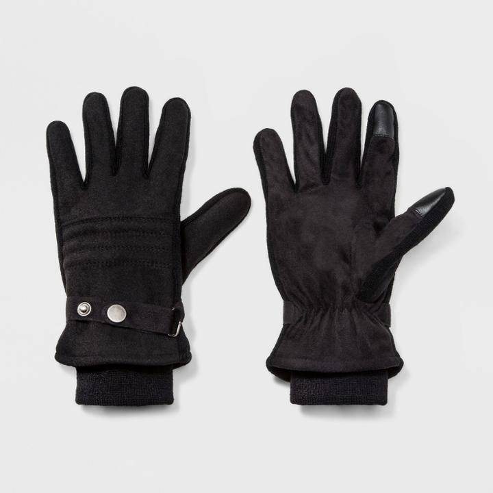 Men's Stripe Quilted Woven Glove With Thinsulate Lined & Acrylic Knit Cuff Gloves - Goodfellow & Co Black