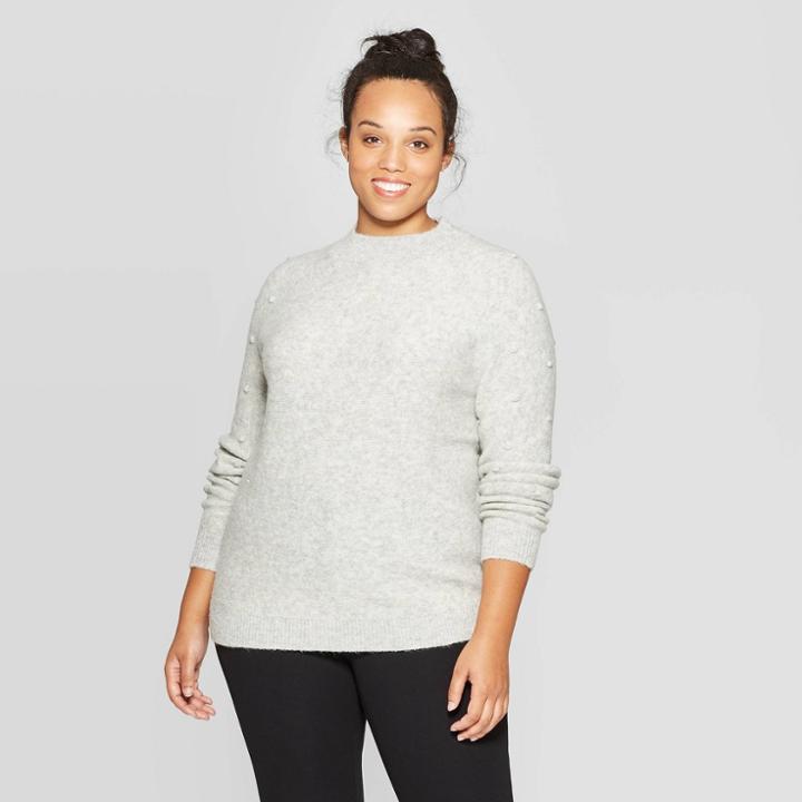 Women's Plus Size Long Sleeve Crewneck Pullover Sweater - Ava & Viv Heather Gray X, Women's