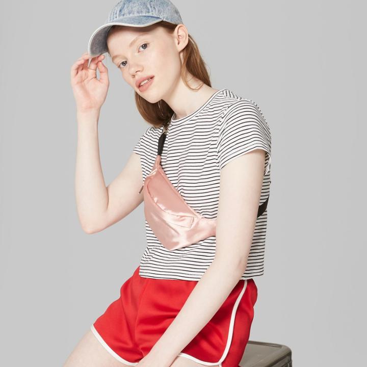 Target Women's Striped Short Sleeve Boxy Cropped T-shirt - Wild Fable White/black