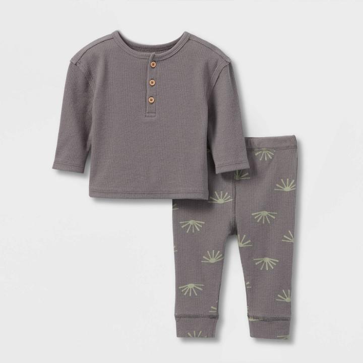 Grayson Collective Baby 2pc Ribbed Top & Bottom Set - Gray Newborn