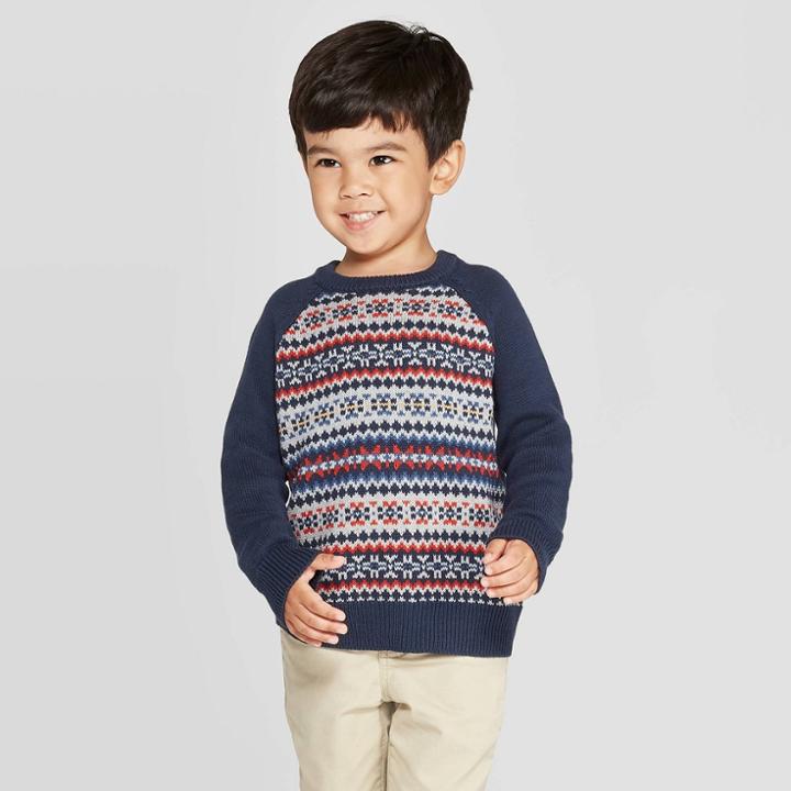 Toddler Boys' Fair Isle Pullover Sweater - Cat & Jack Navy 4t, Boy's, Blue