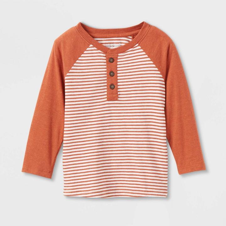 Toddler Boys' Long Sleeve Striped T-shirt - Cat & Jack Orange