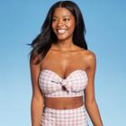 Women's Checked Bandeau Tie-front Bikini Top - Kona Sol Blush D/dd Cup