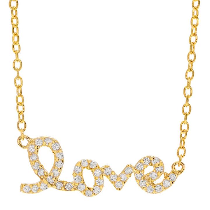 Journee Collection 3/4 Ct. T.w. Round-cut Cz Pave Set Love Pendant Necklace In Sterling Silver - Gold, Girl's