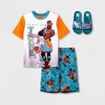 Boys' Space Jam Tune Squad 2pc Pajama Set With Slides - Blue/orange