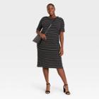Women's Plus Size Short Sleeve Striped Knit Swing Dress - Ava & Viv Black X