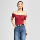 Women's Short Sleeve Off The Shoulder Bardot Top - Mossimo Supply Co. Burgundy