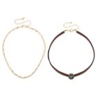 Distributed By Target Women's Duo Choker Necklace With Chains And Faux Leather With Slider Charm And