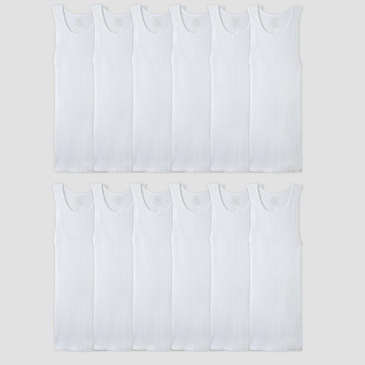Fruit Of The Loom Men's 12pk Super Value U Neck T-shirt - White