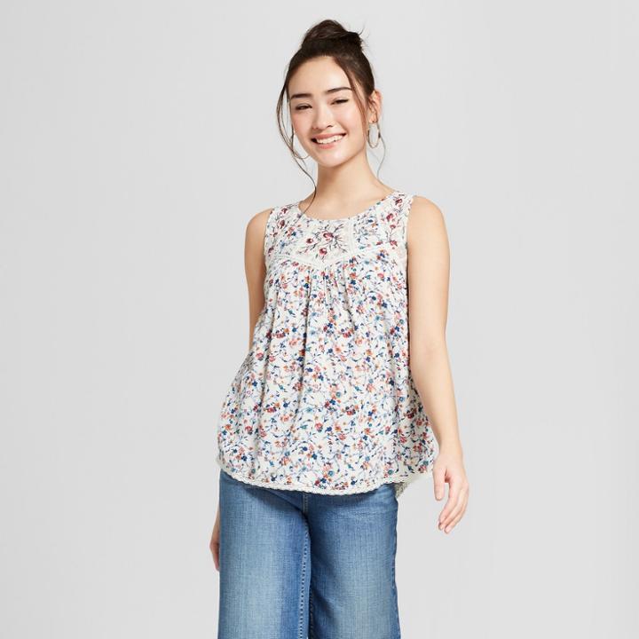 Women's Floral Print Lace Swing Tank - Xhilaration Natural