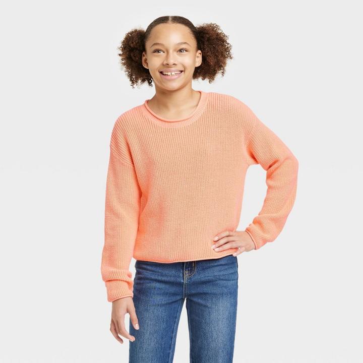Girls' Pullover Sweater - Cat & Jack Peach