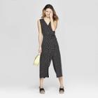 Women's Polka Dot Sleeveless V-neck Jumpsuit - A New Day Black/white