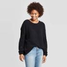 Women's Textured Long Sleeve Crewneck Pullover Sweater - Knox Rose Black