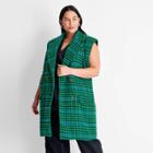 Women's Plus Size Sleeveless Long Shacket - Future Collective With Kahlana Barfield Brown Green/black Plaid