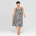 Women's Plus Size Floral Print Sleeveless V-neck Shift Dress - Ava & Viv Black