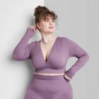 Women's Plus Size Long Sleeve Seamless Tiny Top - Wild Fable Dark Mauve