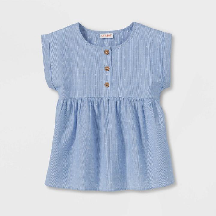 Girls' Short Sleeve Woven Top - Cat & Jack Blue