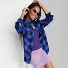 Women's Long Sleeve Hi-low Oversized Flannel Shirt - Wild Fable Blue Plaid