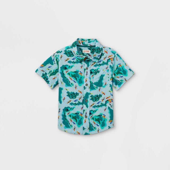 Toddler Boys' Kayak Print Challis Woven Short Sleeve Button-down Shirt - Cat & Jack Blue