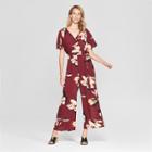 Women's Floral Print Dolman Sleeve Jumpsuit - Lux Ii - Burgundy