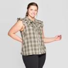 Women's Plus Size Plaid Ruffle Short Sleeve Crewneck Top - Universal Thread Green