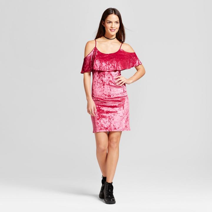 Women's Velvet Cold Shoulder Flounce Bodycon Dress - Grayson Threads (juniors') Red