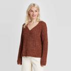 Women's V-neck Pullover Sweater - A New Day Brown