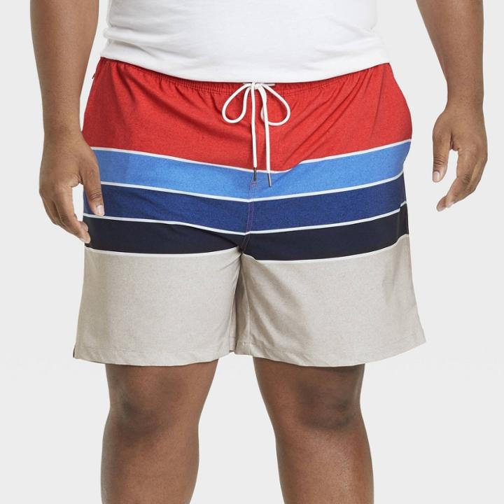 Men's Big & Tall 7 Americana Twist Swim Trunks - Goodfellow & Co 5xl, Blue/beige/pink